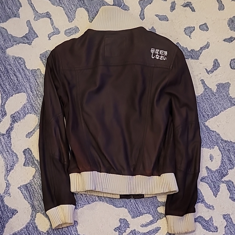 Superdry Brown Leather Jacket - Picture 2 of 3